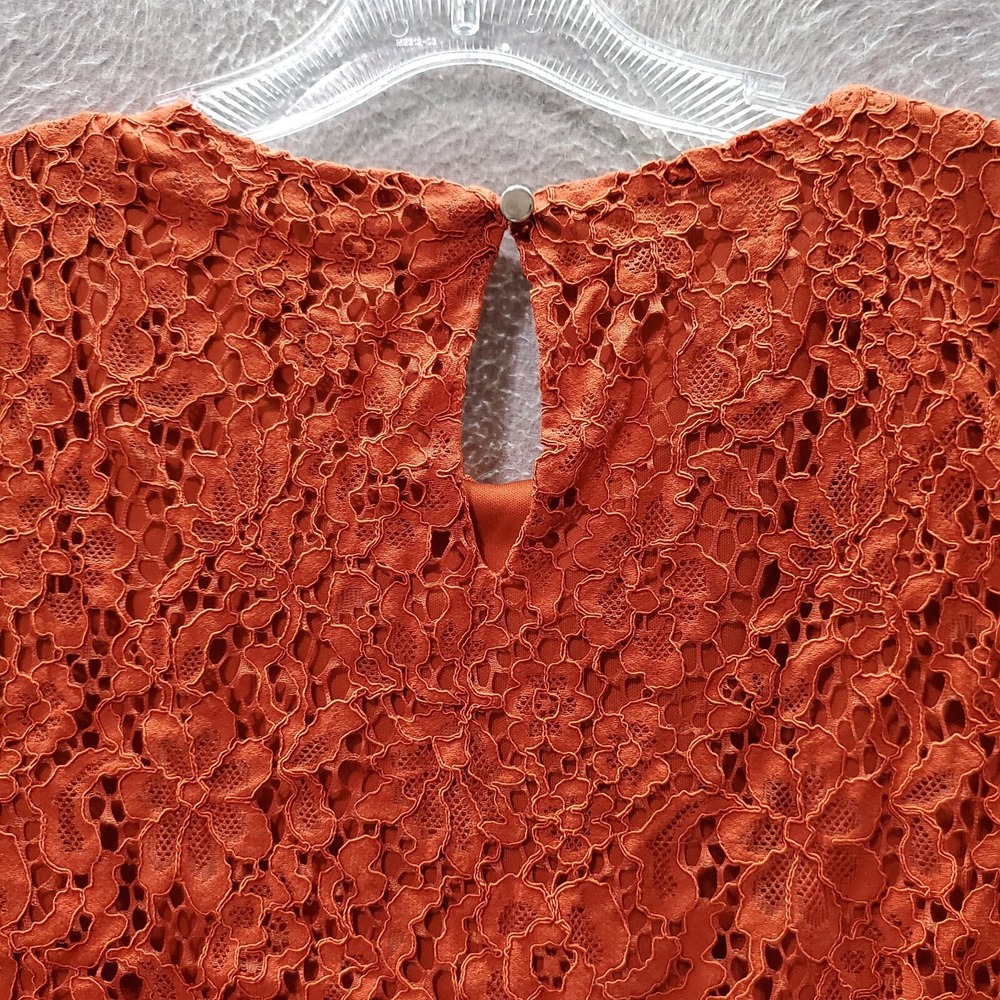 7th Avenue Women Top XL Orange Shirt Floral Crochet Lace Round Neck Keyhole - Picture 6 of 7